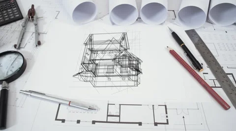 Animated blueprint of detached house Stock Footage 60631931