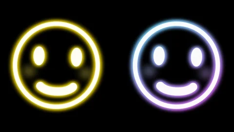 Animated blushing face icon in bright neon light on black background Stock Footage 281439074