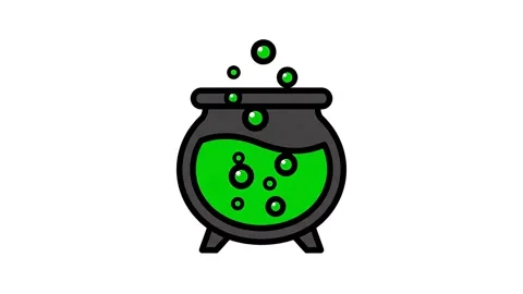 Animated boiling green potion in a black cauldron 2D motion graphic for Hal.. 스톡 동영상 342094828