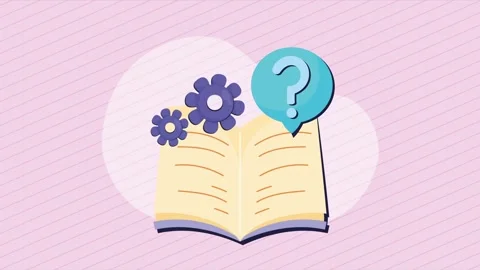 Animated book with gears and question mark showing learning process and pro.. Video stock 339062836