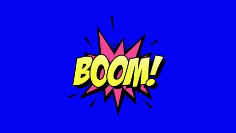 Animated Boom comic book speech bubble on a vibrant blue background Vidéo 346724591