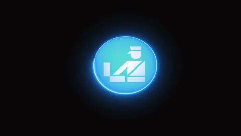 Animated border control customs officer icon neon teal circle immigration s.. Stock Footage 321587085