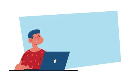 Animated boy using laptop computer with blue background for online educatio.. Stock-Footage 339062769