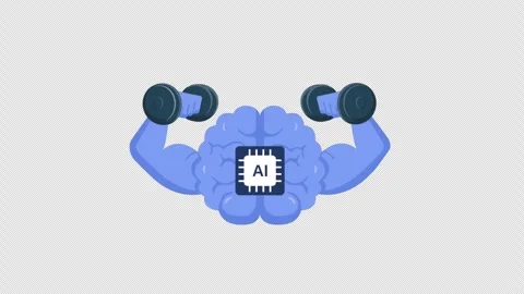 Animated Brain with AI Chip Lifting Dumbbells. AI Training Concept - Transparent Stock-Footage 346949029