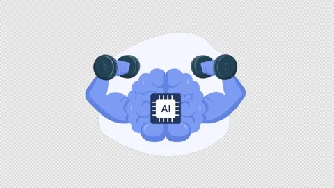 Animated Brain with AI Chip Lifting Dumbbells. AI Training Concept - Transparent 動画素材 346949069