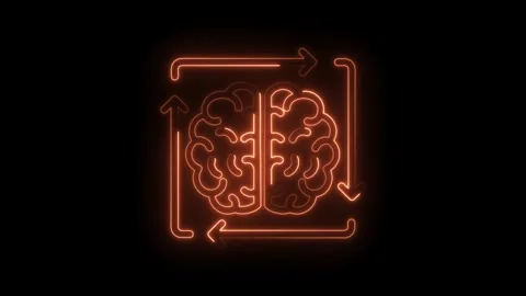 Animated brain icon surrounded by arrows rotating on a black background showing Stock Footage 322961833