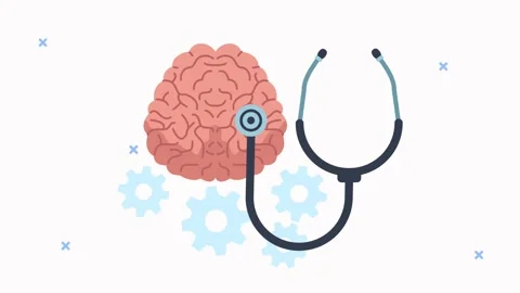 Animated brain with stethoscope and rotating gears representing medical che.. Vídeos de archivo 338420465
