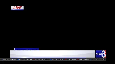 Animated Breaking News Lower Third with Stock Market Crawler on Alpha Background Stock Footage