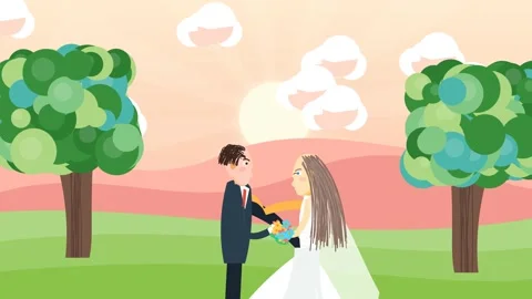 Animated Bride And Groom Holding Bouquet In Nature Wedding Photoshoot Video stock 340970702