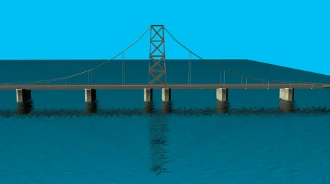 Animated Bridge with Water:  Loop + Matte Video stock 43550554