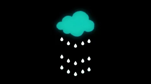 Animated bright cyan cloud raining water drops in dark isolated background Stock Footage 329145209