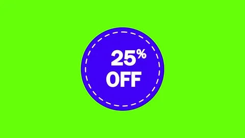Animated bright green background with a blue circle featuring 25% OFF text. Stock Footage 260373394