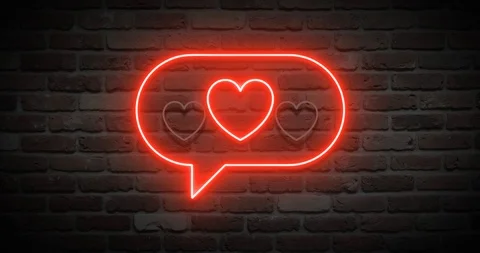 Animated bright neon speech bubble with hearts on wall. Happy valentine's day 库存影片 123397061