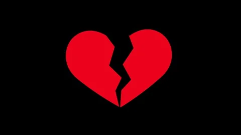 Animated Broken Red Heart on Black and White Background, Heartbreak Animation Stock Footage 314754348