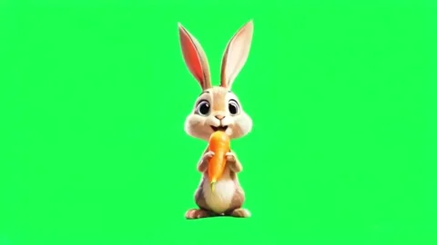 Animated brown cute bunny isolate on green screen. Stock Footage 283421364