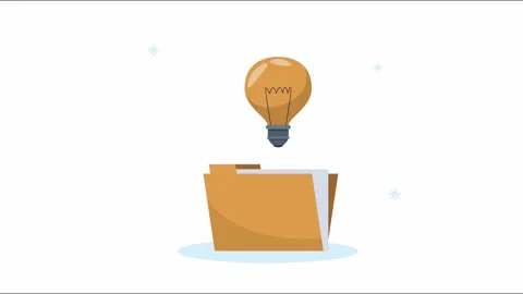 Animated brown folder icon featuring a glowing light bulb symbol emerging f.. Stockbeeldmateriaal 339072510