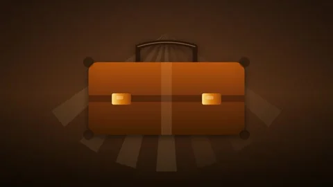 Animated Brown Suitcase with Rotating Light Beams Travel Concept 스톡 동영상 347966072