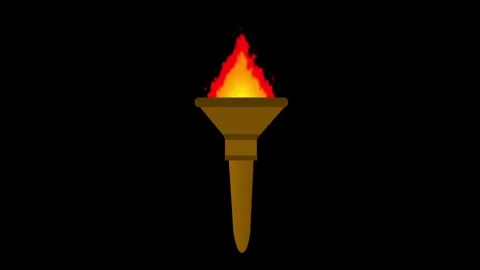 Animated brown torch with a realistic burning fire flame Stock Footage 337085220
