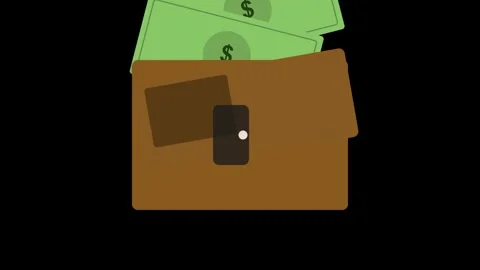 Animated brown wallet opening and cash appearing 4K stock video Stock Footage 345013643