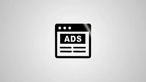 Animated browser window icon displaying advertisement symbol on minimalist .. Stock Footage 346496563