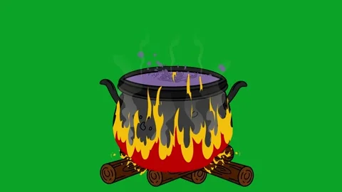 Animated Bubbling Cauldron Green Screen Loop - Fire, Smoke, and Magic Potion VFX 库存影片 319405396