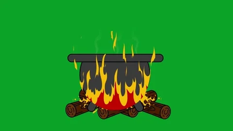 Animated Bubbling Cauldron Green Screen Loop - Fire, Smoke, and Magic Potion VFX Stock Footage 319405398