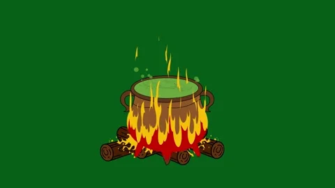 Animated Bubbling Cauldron Green Screen Loop - Fire, Smoke, and Magic Potion VFX 库存影片 319405401