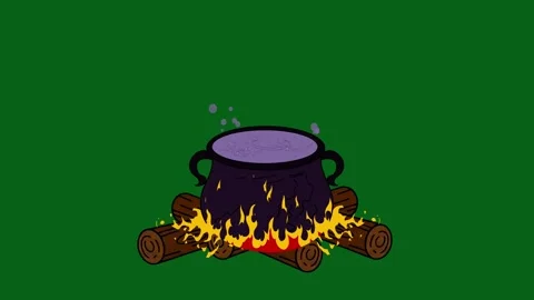 Animated Bubbling Cauldron Green Screen Loop - Fire, Smoke, and Magic Potion VFX 库存影片 319405409