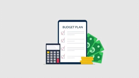 Animated Budget Plan Checklist with Calculator and Money - Transparent Stock Footage 343696164