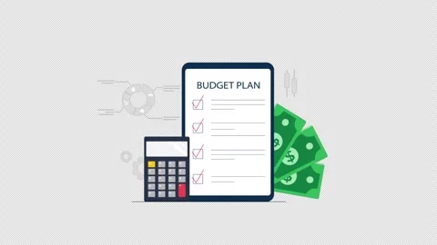 Animated Budget Plan Checklist with Calculator and Money - Transparent Stock Footage 343696190