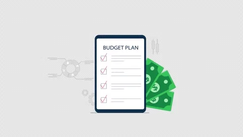 Animated Budget Plan Checklist with Financial Icons - Transparent Stock Footage 343696162