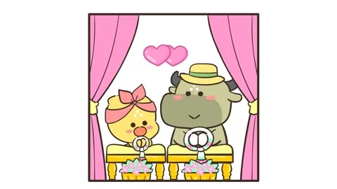 Animated Buffalo and Duck Getting Married - White Background Stock Footage 282782015