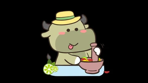 Animated Buffalo Making Som Tam Transparent Background Stock Footage 282782178
