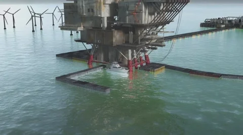 Animated built structure and windmills in sea Stock Footage 67555269