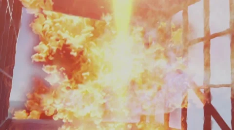 Animated built structure exploding and catching fire Stock Footage 67555212