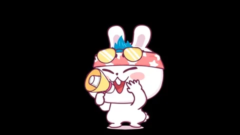 Animated Bunny Announcing with Megaphone Transparent Background Stock Footage 282779049