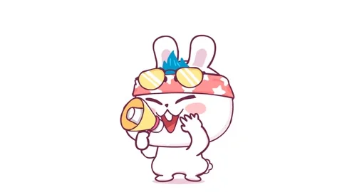 Animated Bunny Announcing with Megaphone White Background Stock Footage 282779092