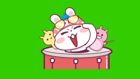 Animated Bunny with Drum Green Screen Stock Footage 282779342