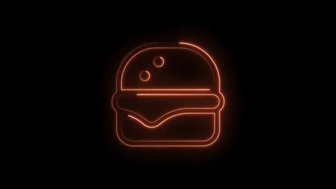 Animated burger icon with glowing neon light effect on black background for.. Video stock 314545593