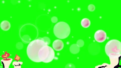 Animated burning candles with floating bubbles on green screen background for Video stock 343840409