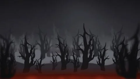 Animated burning forest with bare tree silhouettes 스톡 동영상 346958887