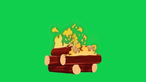Animated burning logs on green screen perfect for fire camping Stock-Footage 309101988
