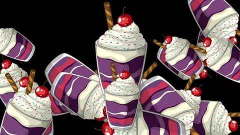 Animated Burst of Dessert Cups with Whipped Cream and Cherries Stock Footage 346569996