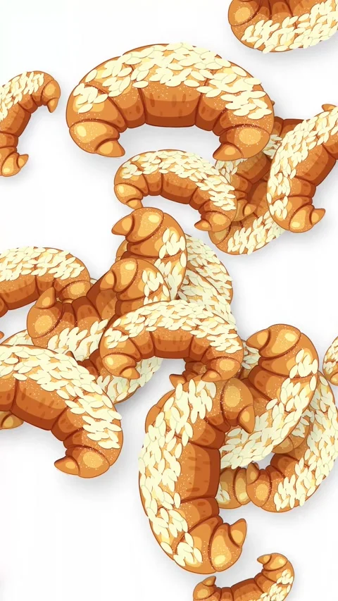 Animated Burst of Falling Croissants on a White Background Stock Footage 345120205