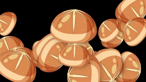Animated Burst of Fresh Bakery Bread Rolls on Black Background Video stock 344831566