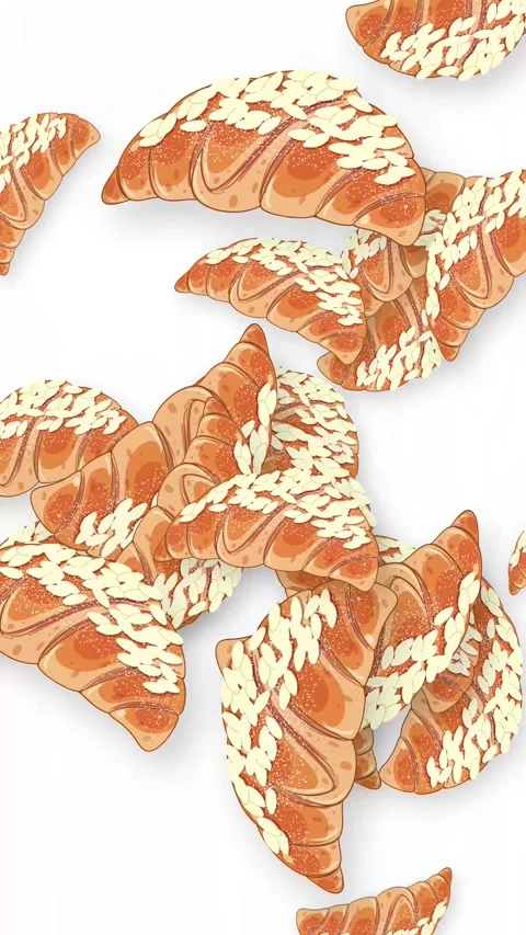 Animated Burst of Fresh Croissants Falling on White Background Stock Footage 345117516