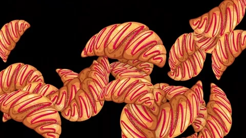 Animated Burst of Glazed Croissants Falling Against a Black Background Video stock 344833055