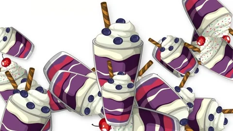 Animated Burst of Mixed Dessert Cups and Milkshakes Stock Footage 345704763