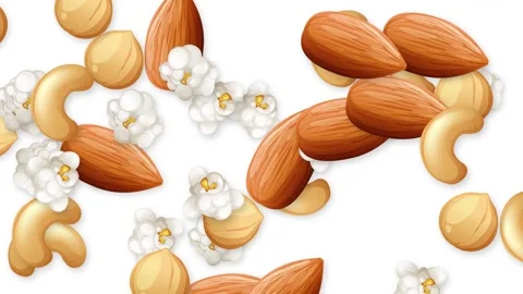 Animated Burst of Mixed Nuts and Popcorn on White Background Stock Footage 345311202
