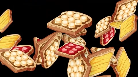 Animated Burst of Toasted Bread Slices with Various Sweet Toppings Stock Footage 345297100
